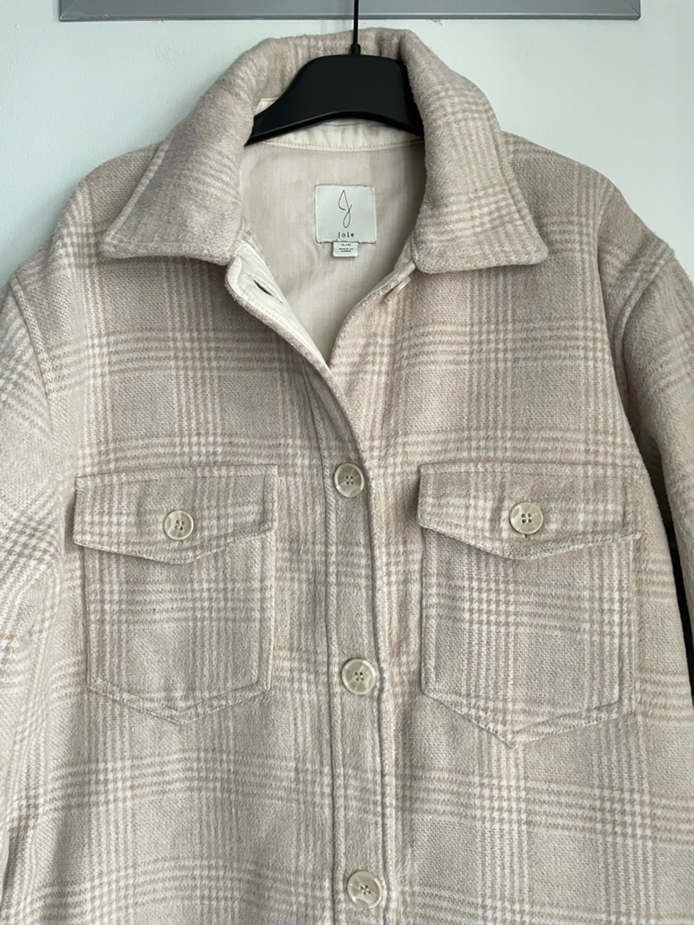 JOIE Beige Plaid Button-Up Shacket - Picture 3 of 9